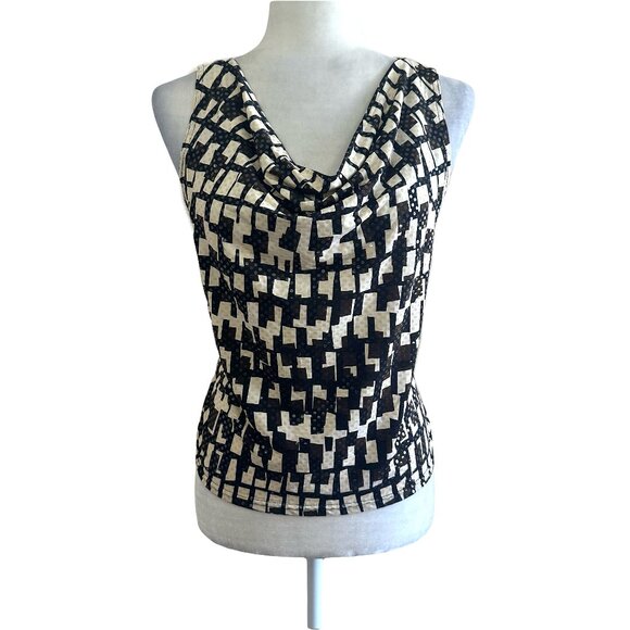 Mix It Vtg Y2K Cream/Black Sequin Geometric Blouse - Picture 1 of 6